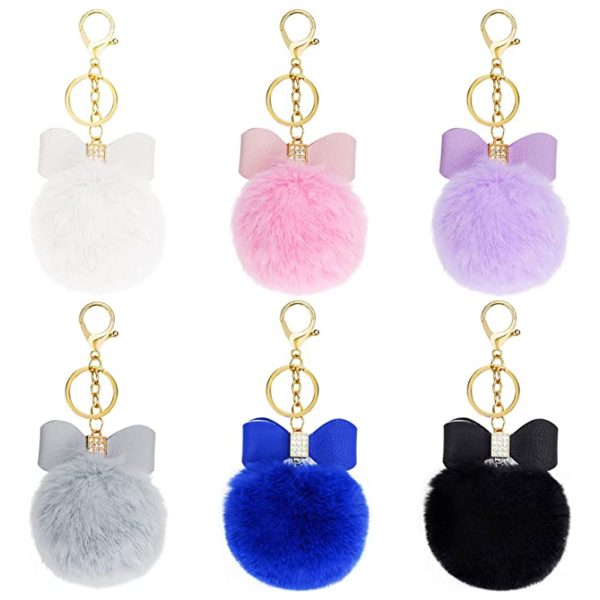 fluffy pom poms keychain